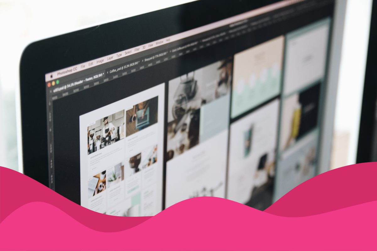 Image of a website being designed on photoshop with visual drafts of each page blurred, in an article answerig what is web design by Daffodil Marketing in Sheffield, South Yorkshire.