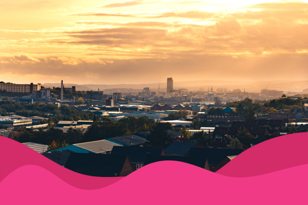 An image of Sheffield skyline sunset in an article about latest digital marketing news in Sheffield, South Yorkshire by Daffodil Marketing